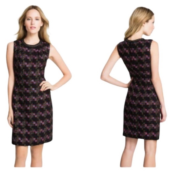 Trina Turk SZ 2 Goodnight Tweed Sheath Dress Black Accent Chain, Neck - Picture 3 of 10